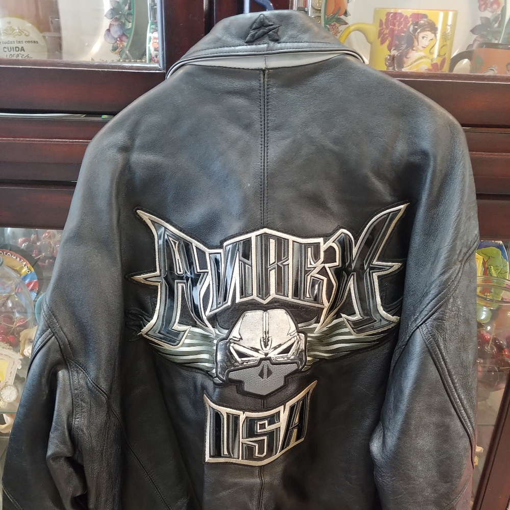 Vintage Rare Avirex USA Black Leather Bomber Jacke